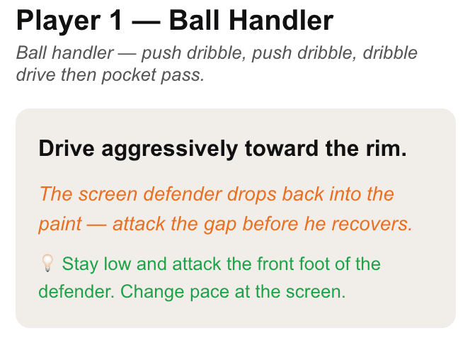 Narration panel with coaching text